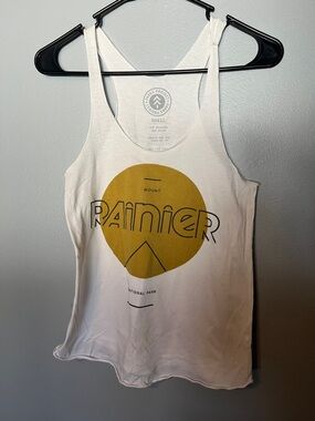 Parks Project White Tank Top with Mustard Graphic